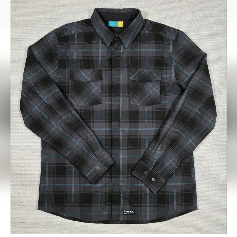 Yeti Cycles Stagecoach Flannel Shirt Mens XL Plaid Snap Button Long Sleeve Bikes